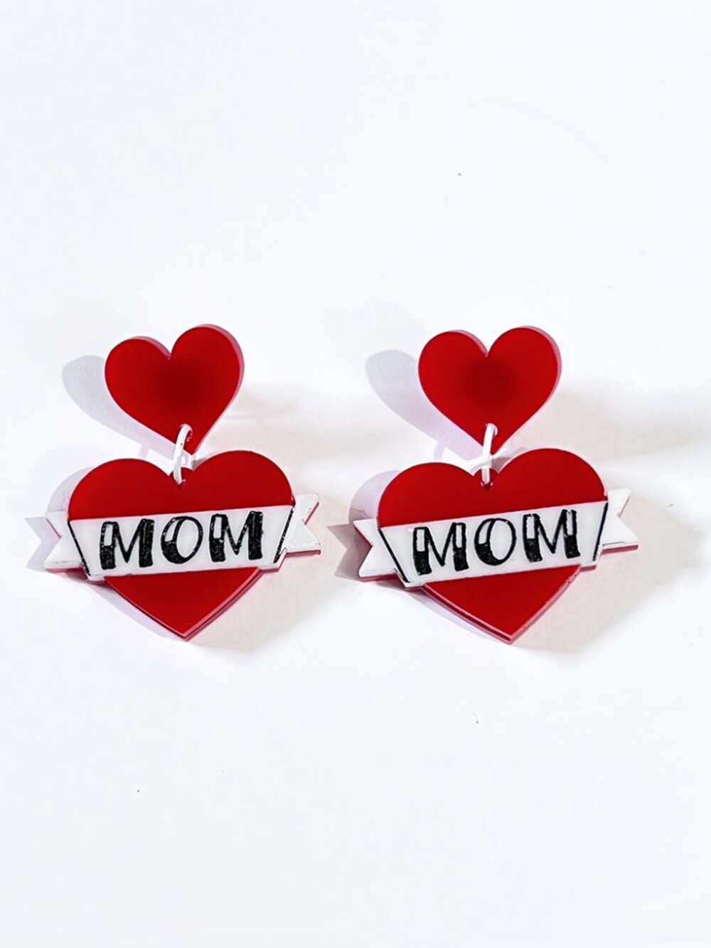 Retro Rockabilly MOM Tattooed Heart Statement Earrings